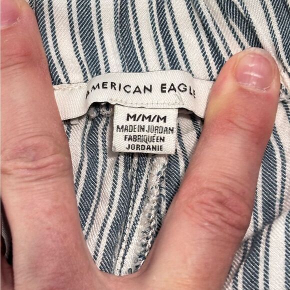 American Eagle Outfitters | Women's High Waist Ruffle Striped Blue White Shorts - Picture 6 of 13